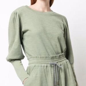 Apiece Apart Olimpio Puff Sleeve Crewneck Sweatshirt Green Size S